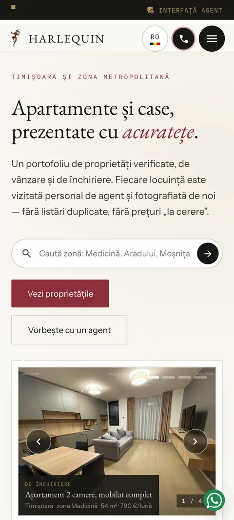 Harlequin Imobiliare demo, pe telefon