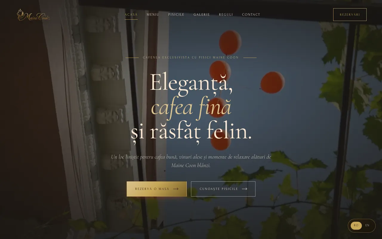 Maine Coon Cafe, pagina principală pe desktop