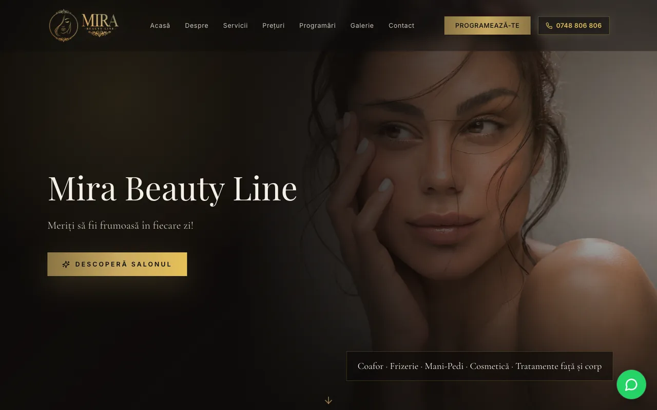 MIRA Beauty Line, pagina principală pe desktop