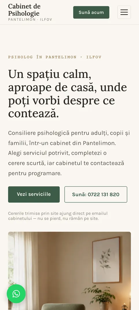 Cabinet de psihologie demo, pe telefon